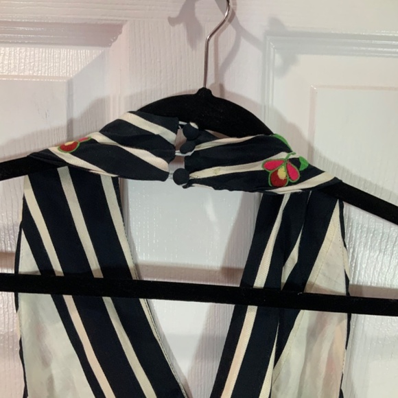 Anthropologie Judith March Romper Embroidered Halter Floral Stripe Size Small - Picture 7 of 10
